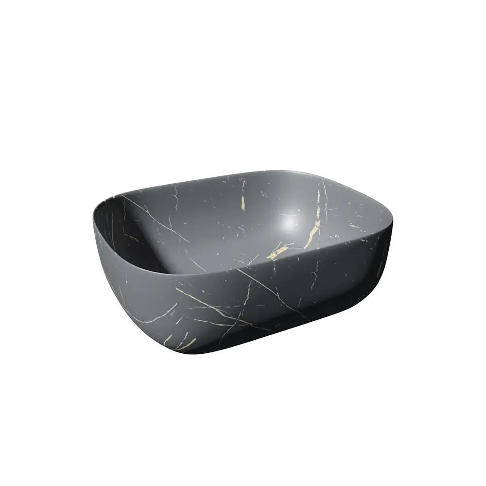 Фото 4 Раковина для ванной накладная Teymi Solli 50 графит мрамор в комплекте смеситель высокий черный матовый F12910