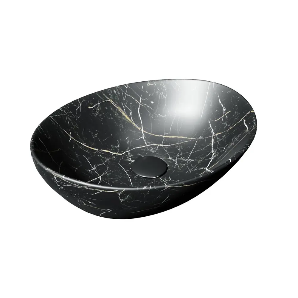 Фото 3 Раковина для ванной накладная Teymi Lori 40 черный мрамор в комплекте смеситель высокий черный матовый F12921