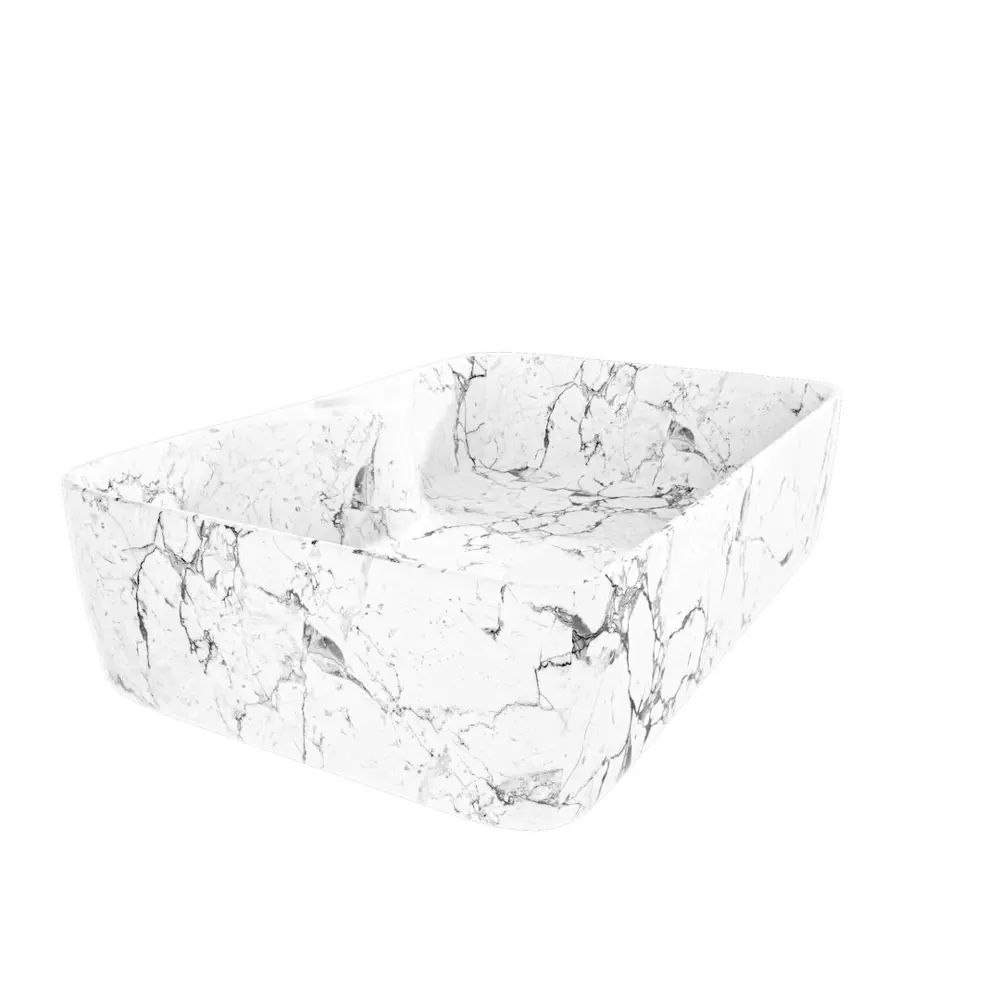 Фото 3 Раковина для ванной накладная Teymi Helmi S 48 белый мрамор в комплекте смеситель черный матовый F12776