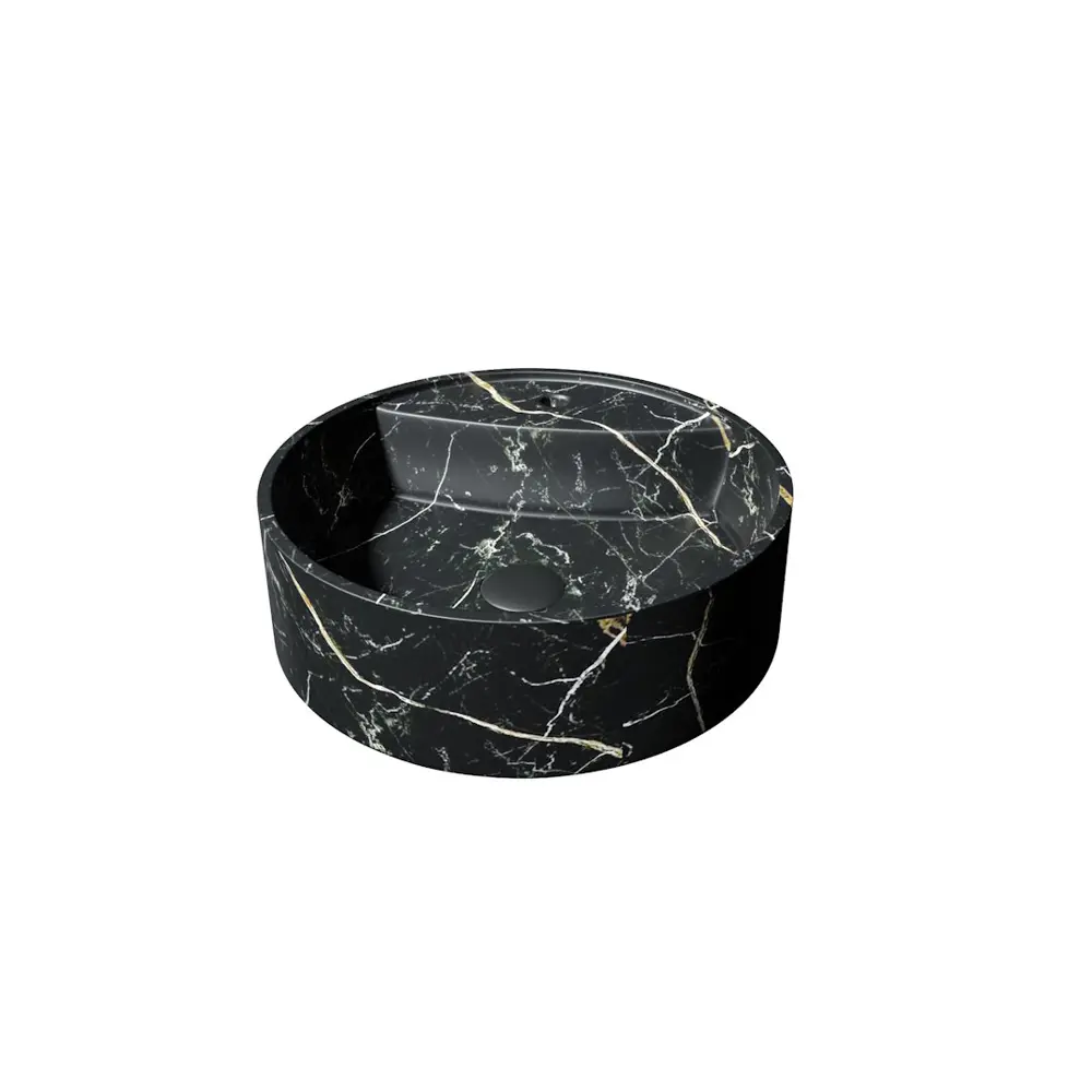 Фото 4 Раковина для ванной накладная Teymi Lina S D40 черный мрамор в комплекте смеситель черный матовый F12732