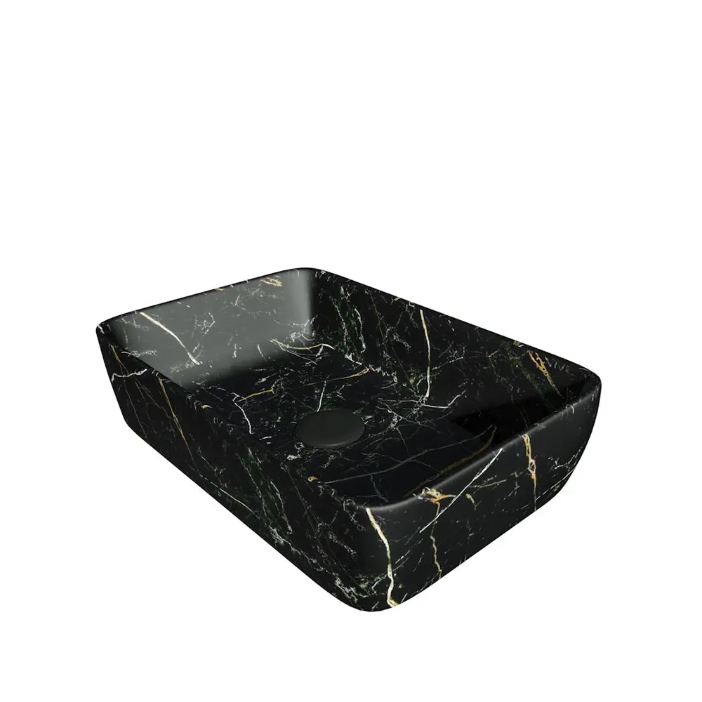 Фото 5 Раковина для ванной накладная Teymi Helmi 50 черный мрамор в комплекте смеситель высокий черный матовый F12827