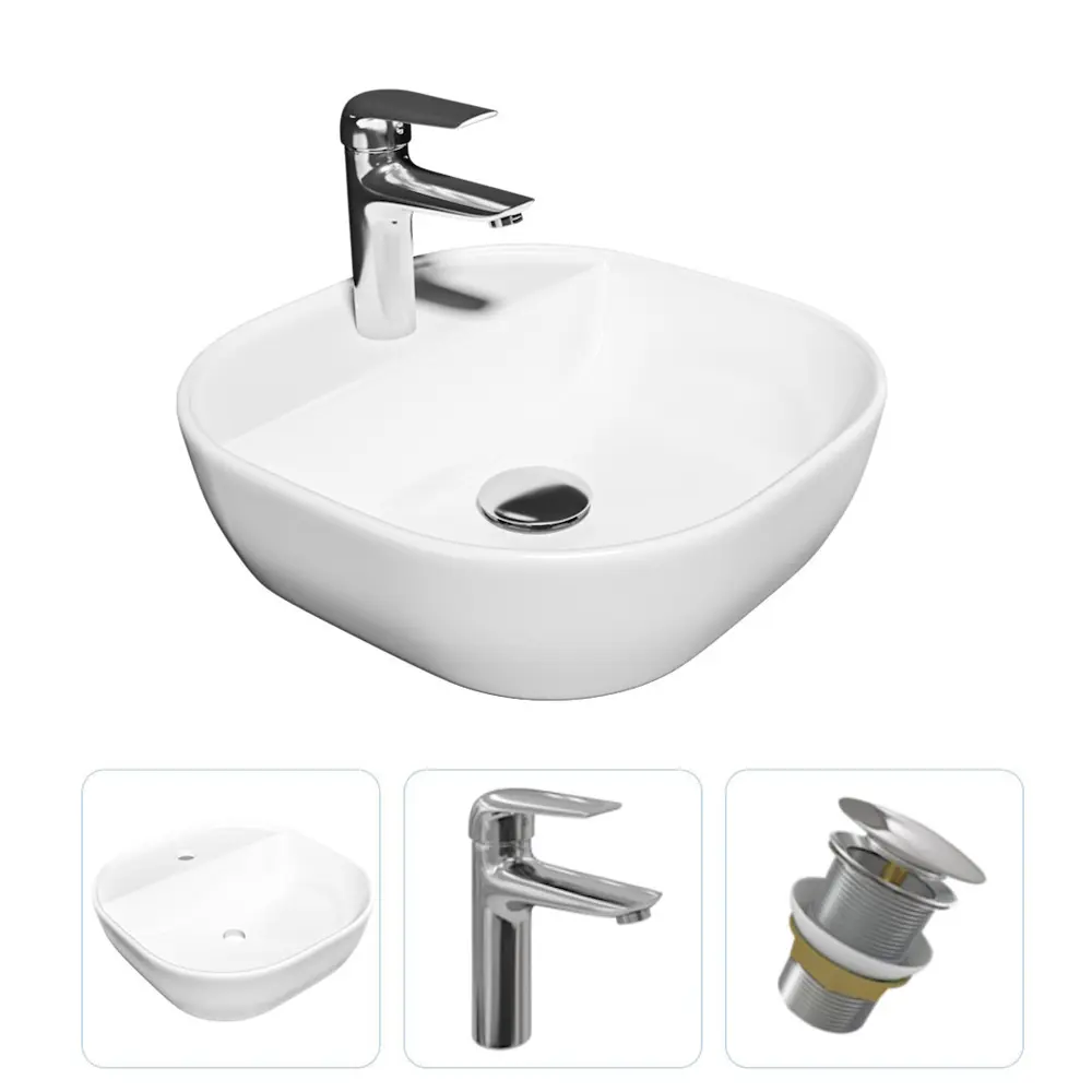 Фото Комплект Teymi раковина F07627 Solli 40 с полочкой, смеситель Hanna, хром, выпуск Teymi без перелива хром F07627 Фото Комплект Teymi раковина F07627 Solli 40 с полочкой, смеситель Hanna, хром, выпуск Teymi без перелива хром F07627