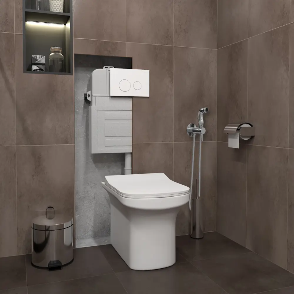 Фото 3 Комплект инсталляция и унитаз TEYMI Nura F12580 безободковый цвет кнопки белый Фото 3 Комплект инсталляция и унитаз TEYMI Nura F12580 безободковый цвет кнопки белый