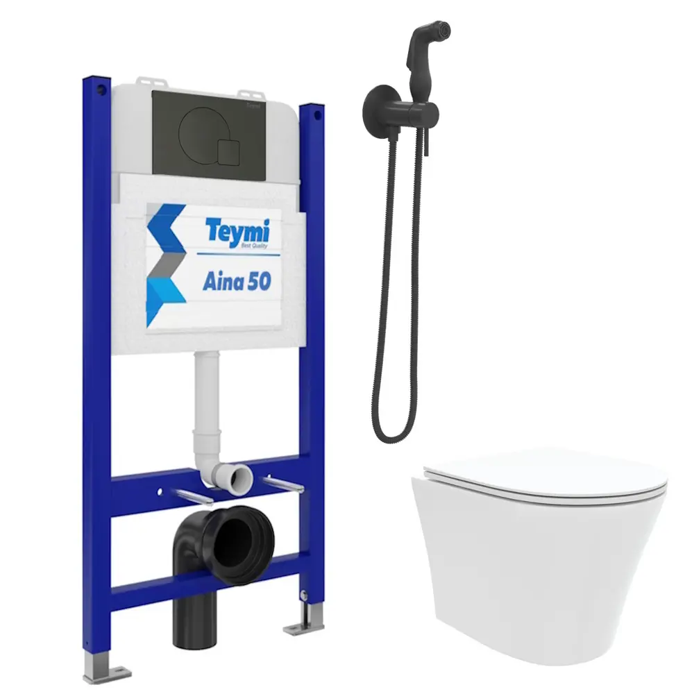 Фото 2 Комплект Teymi F08344 Инсталляция Aina 50, клавиша смыва Ellie черная, унитаз Ellie, гигиенический душ Lina черный матовый F08344 Фото 2 Комплект Teymi F08344 Инсталляция Aina 50, клавиша смыва Ellie черная, унитаз Ellie, гигиенический душ Lina черный матовый F08344