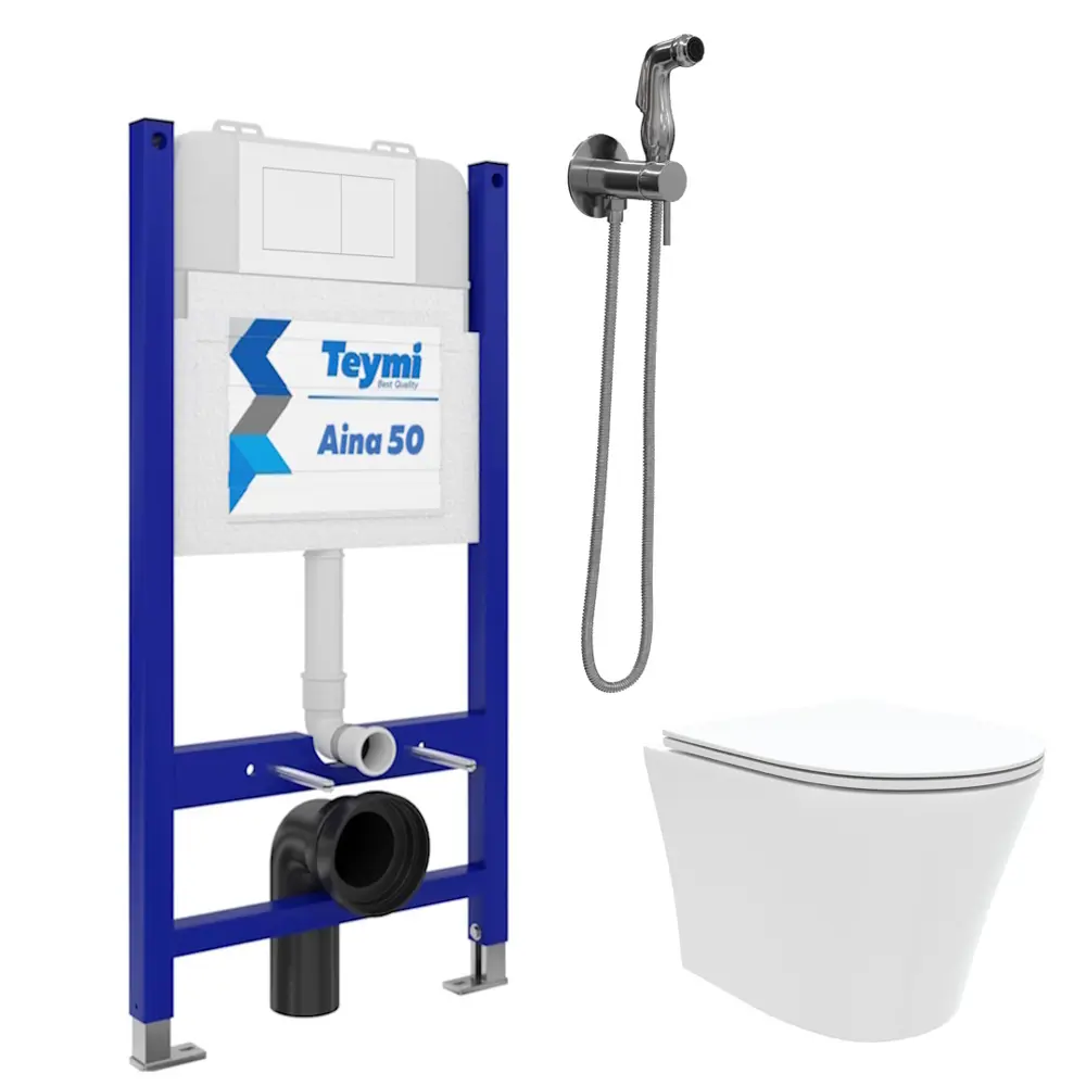 Фото 2 Комплект Teymi F08337 Инсталляция Aina 50, клавиша смыва белая, унитаз Ellie, гигиенический душ Lina хром F08337