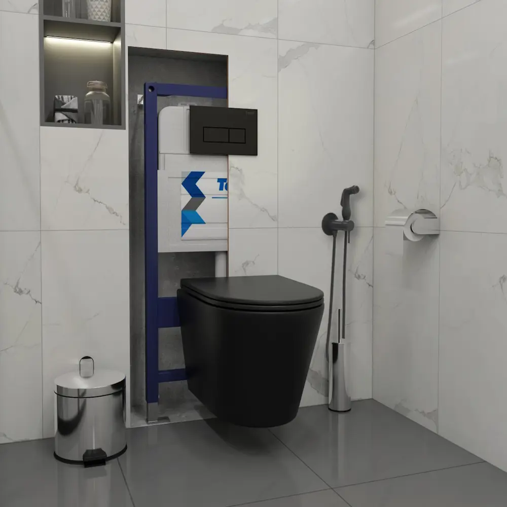 Фото 3 Комплект Teymi F08949 Инсталляция Aina 50, клавиша смыва Helmi черная, унитаз Solli черный матовый, гигиенический душ Lina черный матовый F08949 Фото 3 Комплект Teymi F08949 Инсталляция Aina 50, клавиша смыва Helmi черная, унитаз Solli черный матовый, гигиенический душ Lina черный матовый F08949