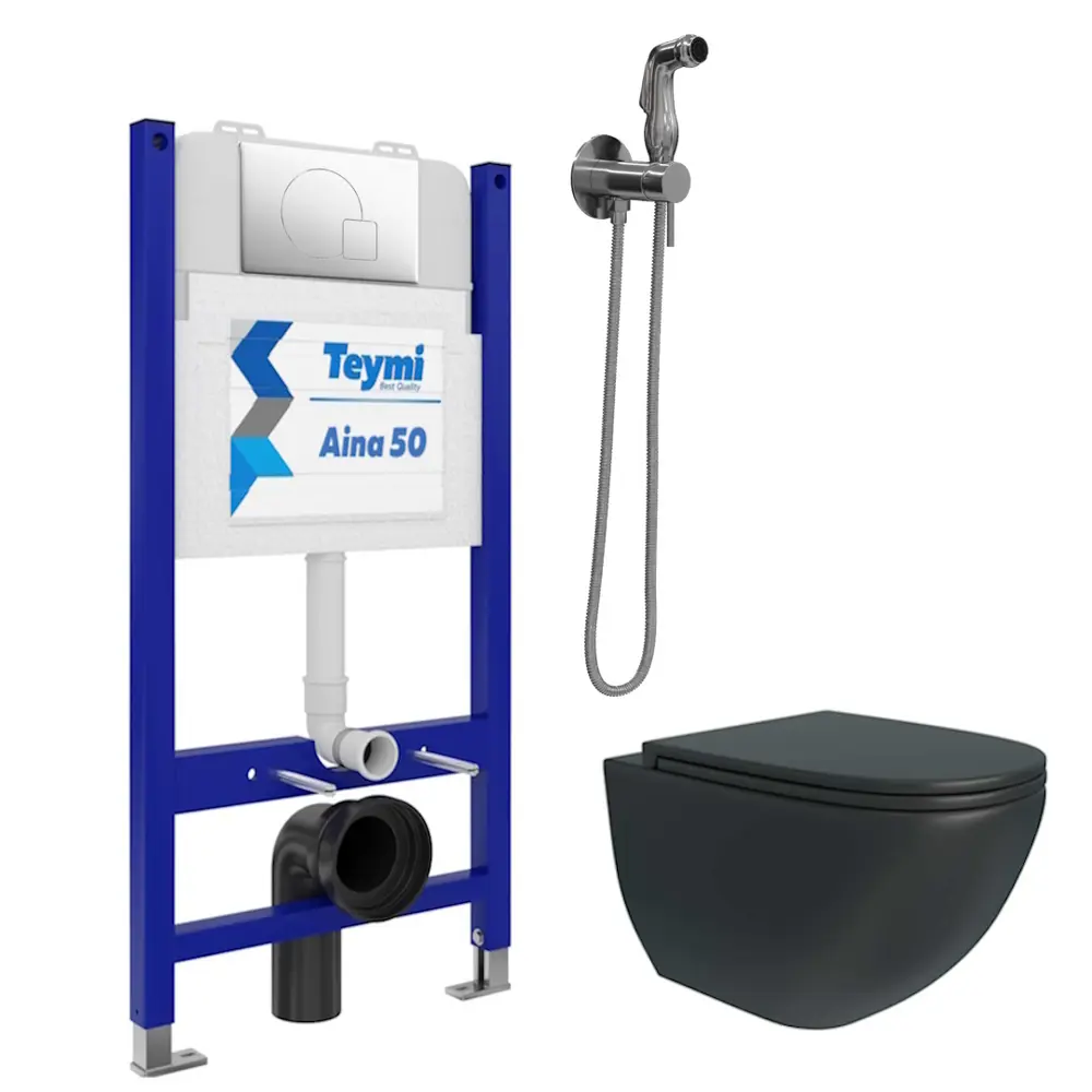 Фото 2 Комплект Teymi F08499 Инсталляция Aina 50, клавиша смыва Ellie хром, унитаз Lina S Black, гигиенический душ Lina хром F08499 Фото 2 Комплект Teymi F08499 Инсталляция Aina 50, клавиша смыва Ellie хром, унитаз Lina S Black, гигиенический душ Lina хром F08499