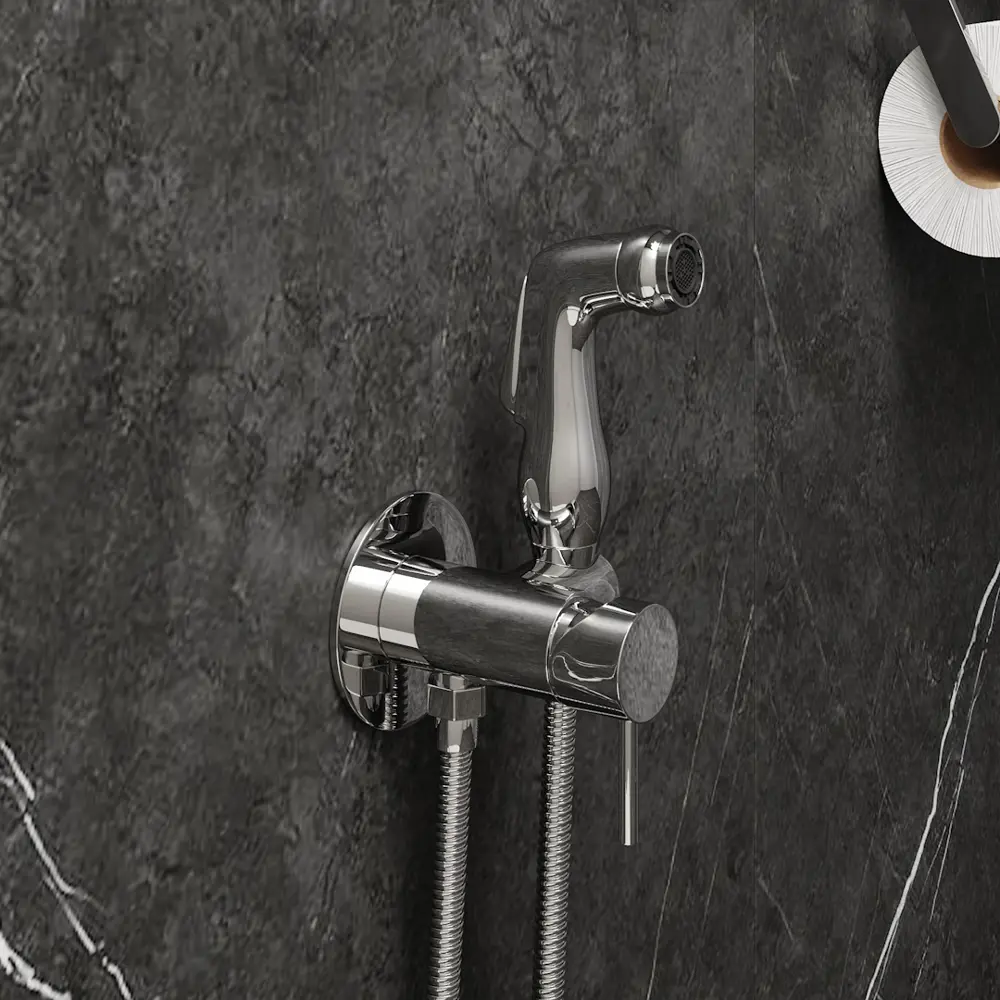 Фото 12 Комплект Teymi 2 в 1 Унитаз напольный Helmi Pro безободковый с гигиеническим душем Lina хром F10121