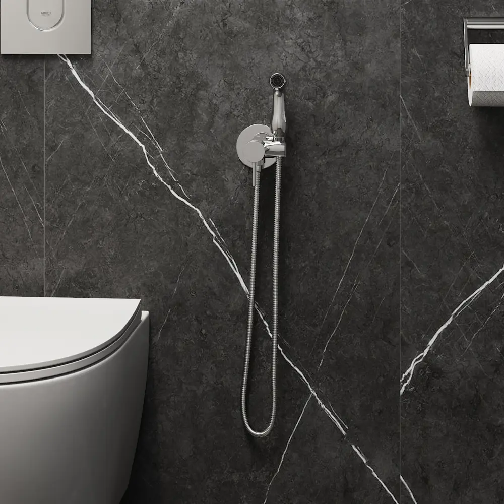 Фото 11 Комплект Teymi 2 в 1 Унитаз напольный Helmi Pro безободковый с гигиеническим душем Lina хром F10121