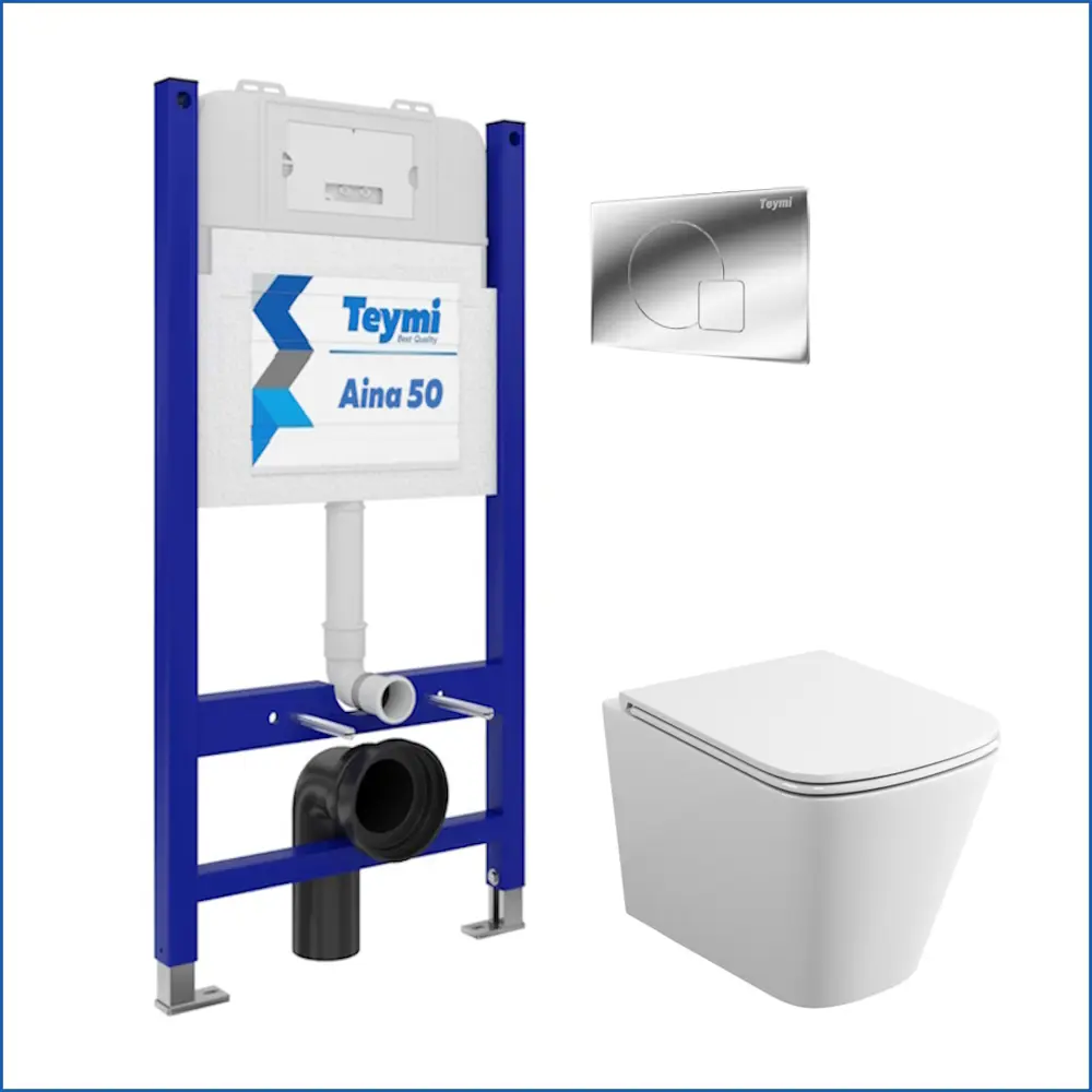 Фото 2 Комплект Teymi Инсталляция Aina 50 клавиша смыва Ellie хром унитаз Helmi S F00551