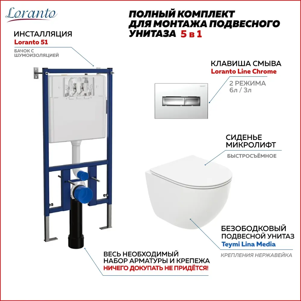 Фото Комплект инсталляция с унитазом Teymi F01137 цвет белый Фото Комплект инсталляция с унитазом Teymi F01137 цвет белый