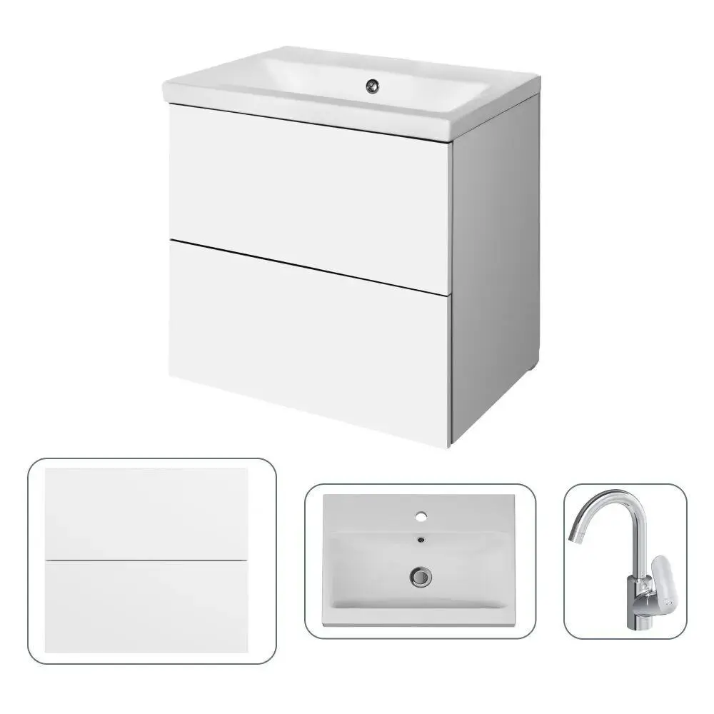 Фото Тумба с раковиной Am.pm с поворотным смесителем Like хром подвесная 60 см белый глянец