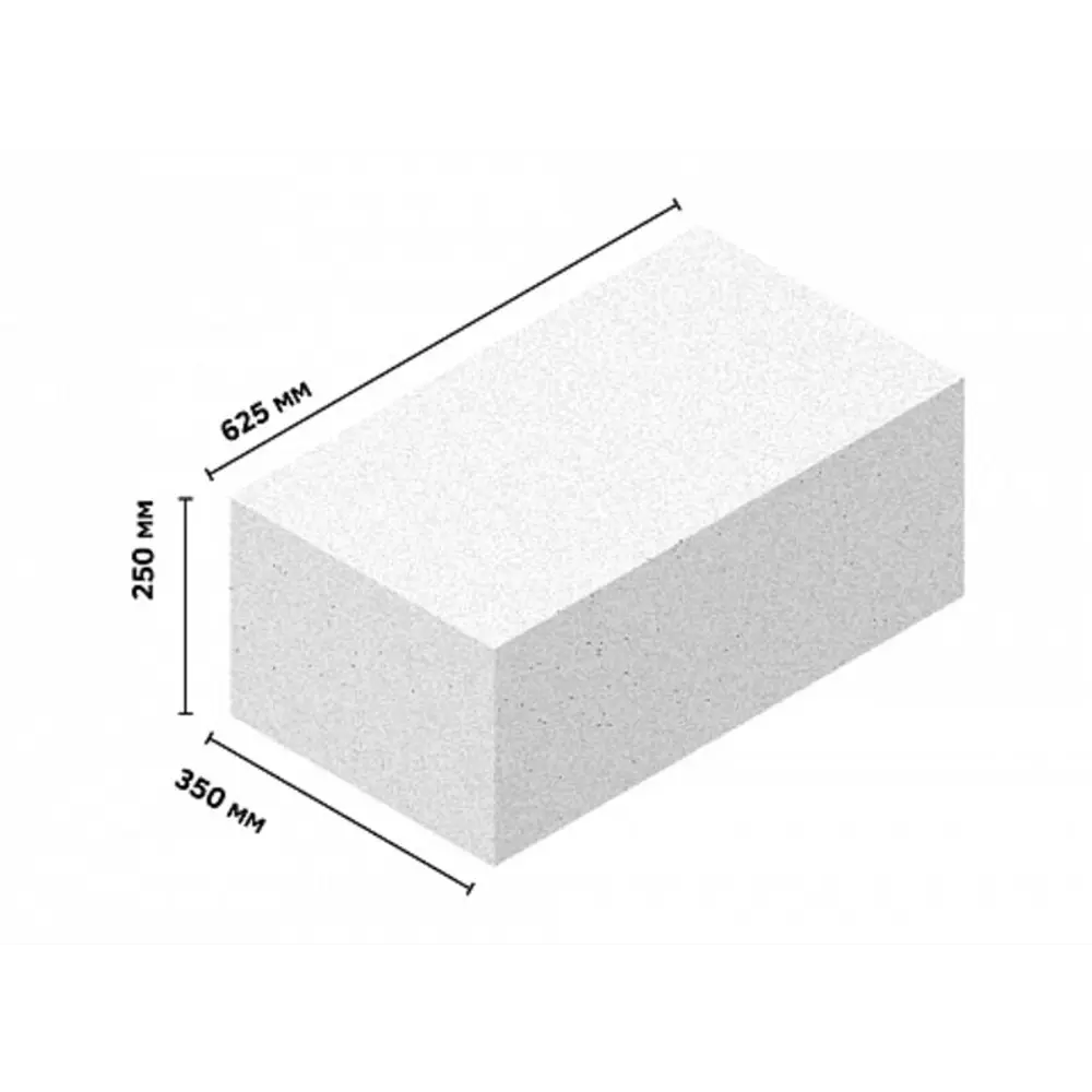 Фото Блок газобетонный D500 625x350x250 мм Фото Блок газобетонный D500 625x350x250 мм