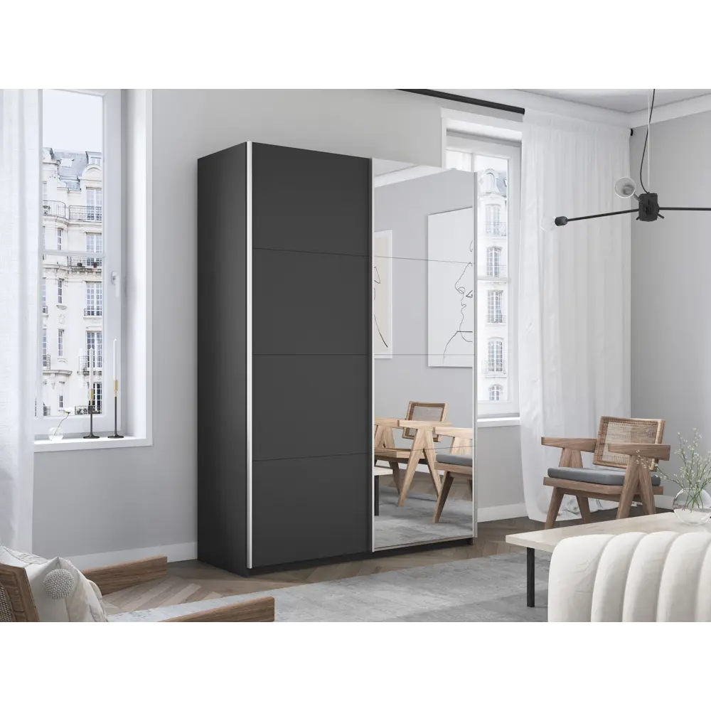 Фото 2 Шкаф-купе Мебельная компания е1 500224 230x160x57 см 8 полок ЛДСП цвет серый диамант Фото 2 Шкаф-купе Мебельная компания е1 500224 230x160x57 см 8 полок ЛДСП цвет серый диамант