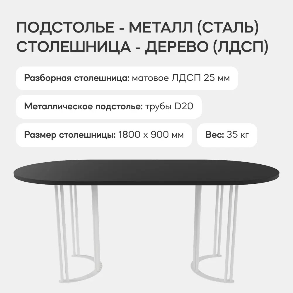 Фото 3 Кухонный стол овальный Genglass Violur GGT-20-3-2-18090 180x90 см лдсп цвет черный Фото 3 Кухонный стол овальный Genglass Violur GGT-20-3-2-18090 180x90 см лдсп цвет черный