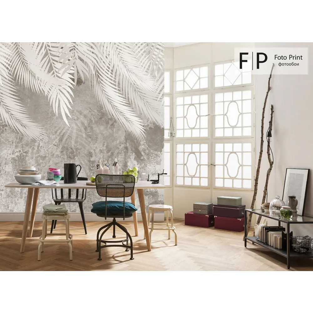 Фото 2 Фотообои флизелиновые Foto Print Пальмовые листья на серо-бежевой стене 04-538-А-2-2.7 200x270 см