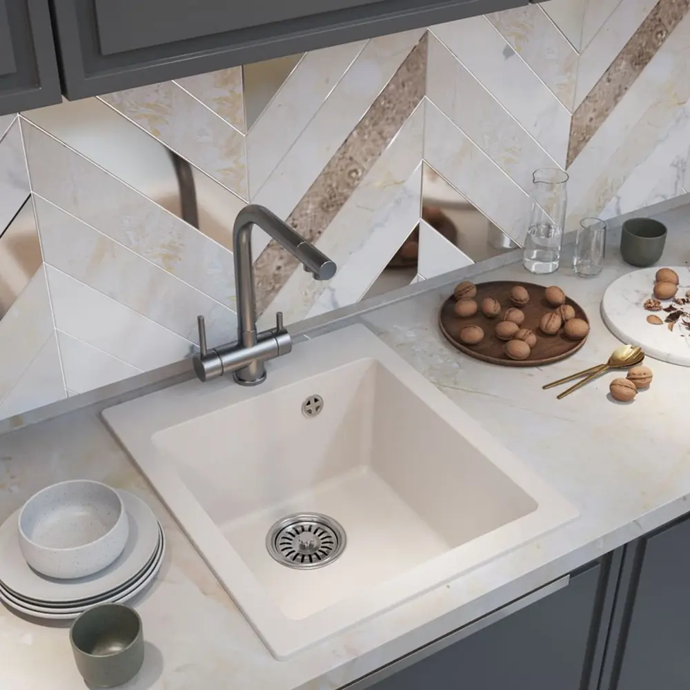 Фото 2 Мойка для кухни Mixline NL-TM14 58551906 53x53 см глубина чаши 190 см искусственный камень цвет белый