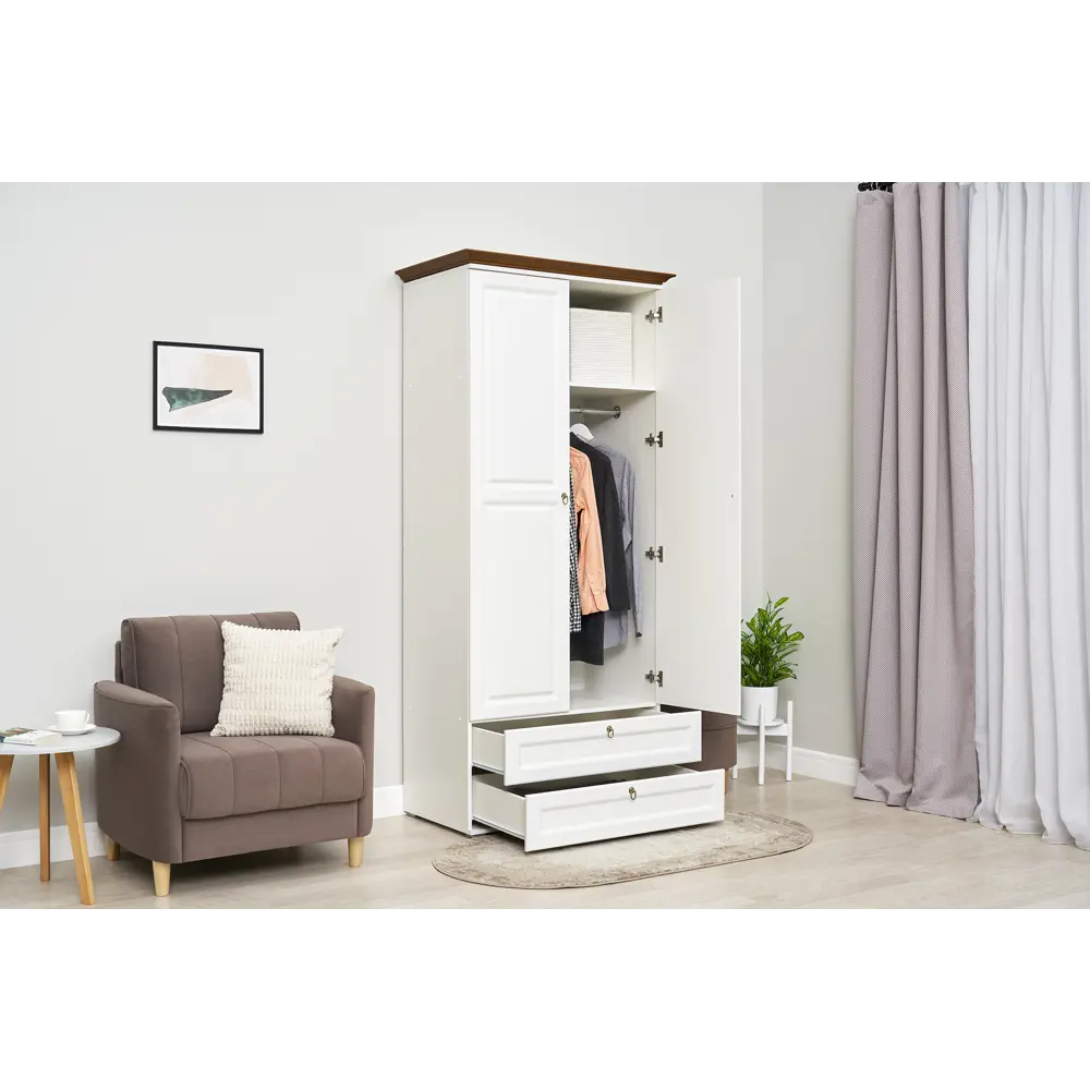 Фото 6 Шкаф Миф 90x211.60x52.80 см 2 створчатый ЛДСП цвет белый/орех Фото 6 Шкаф Миф 90x211.60x52.80 см 2 створчатый ЛДСП цвет белый/орех