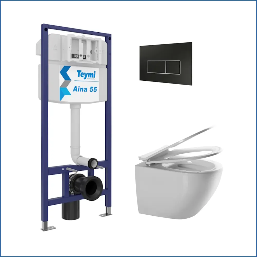 Фото 2 Инсталляция с унитазом комплект 5 в 1 Teymi унитаз подвесной безободковый Lina Media кнопка черная/хром F13680 Фото 2 Инсталляция с унитазом комплект 5 в 1 Teymi унитаз подвесной безободковый Lina Media кнопка черная/хром F13680