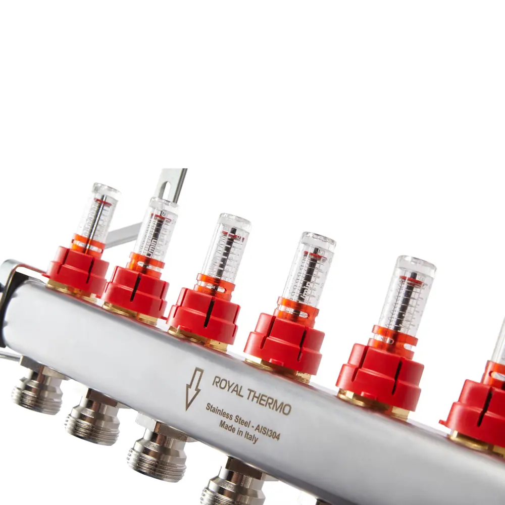 Фото 4 Коллекторная группа Royal thermo с расходомерами на 11 выходов 1"x3/4" нержавеющая сталь евроконус