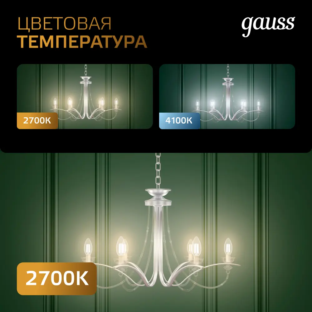 Фото 3 Набор ламп светодиодных Gauss 103801105 E14 185-265 В 5 Вт свеча прозрачная 420 Лм теплый белый (желтый) свет 10 шт Фото 3 Набор ламп светодиодных Gauss 103801105 E14 185-265 В 5 Вт свеча прозрачная 420 Лм теплый белый (желтый) свет 10 шт
