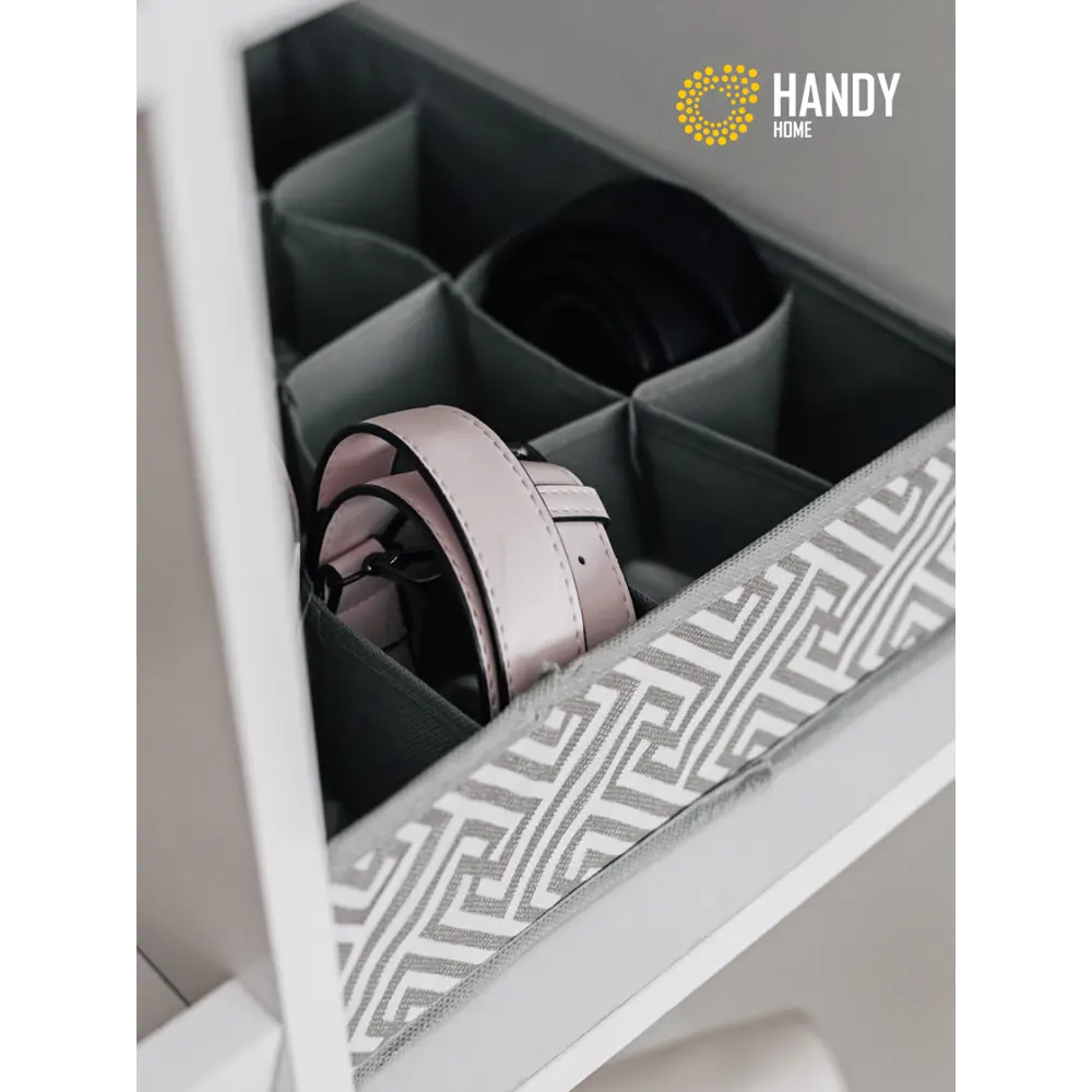 Фото 4 Короб Handy home Орнамент 16 секций 10x2x60 см нетканый цвет серый Фото 4 Короб Handy home Орнамент 16 секций 10x2x60 см нетканый цвет серый