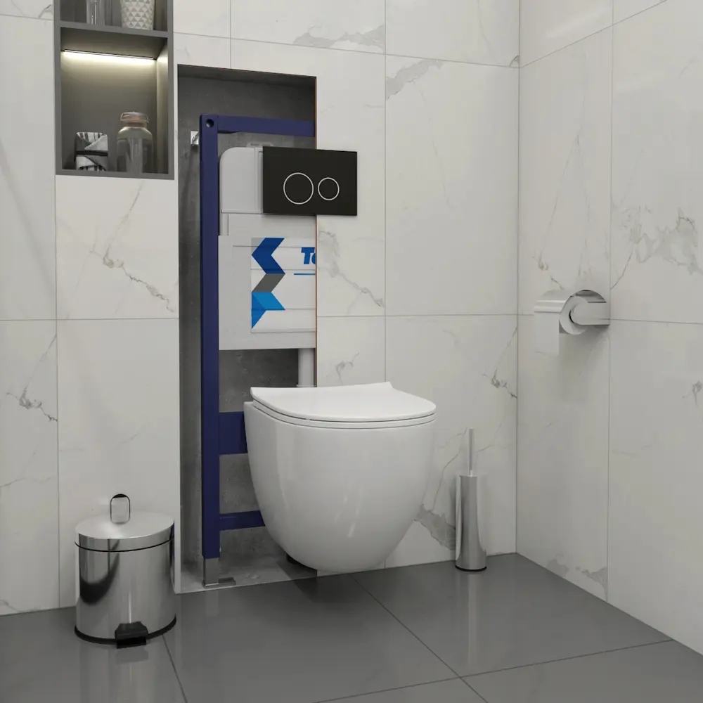 Фото 5 Комплект инсталляция с унитазом Teymi 5 в 1 F13452: унитаз подвесной безободковый Lina Media кнопка черная/хром Фото 5 Комплект инсталляция с унитазом Teymi 5 в 1 F13452: унитаз подвесной безободковый Lina Media кнопка черная/хром