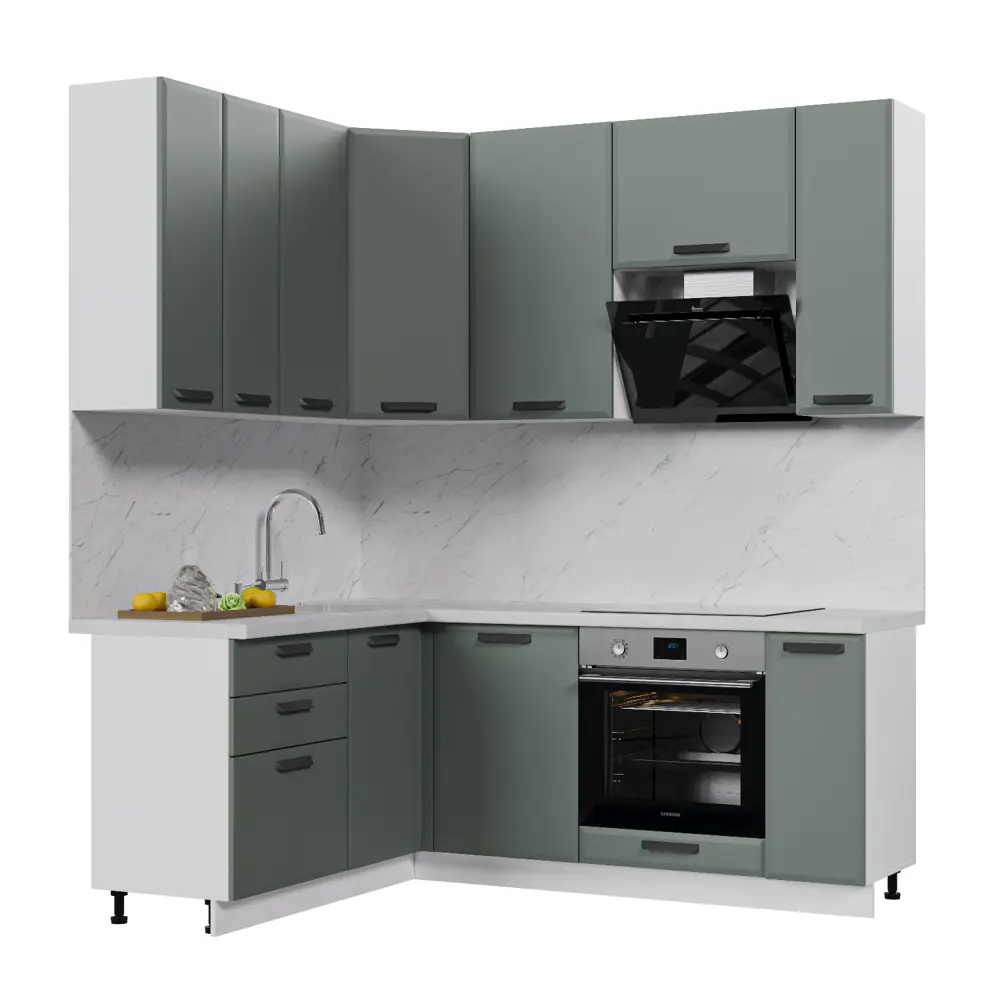 Фото Кухонный гарнитур Стендмебель Призма УТ000588245 200x237x160 см ЛДСП цвет белый, светло-зеленый