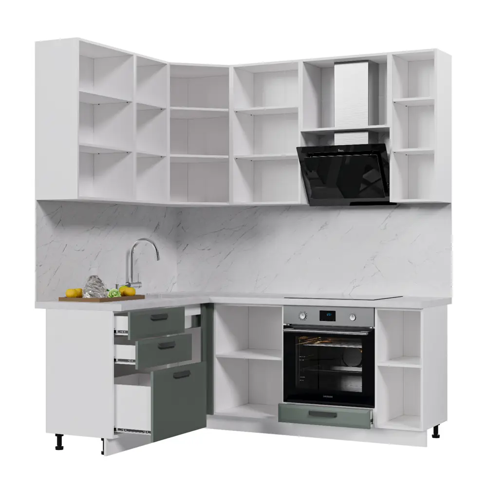 Фото 2 Кухонный гарнитур Стендмебель Призма УТ000588245 200x237x160 см ЛДСП цвет белый, светло-зеленый