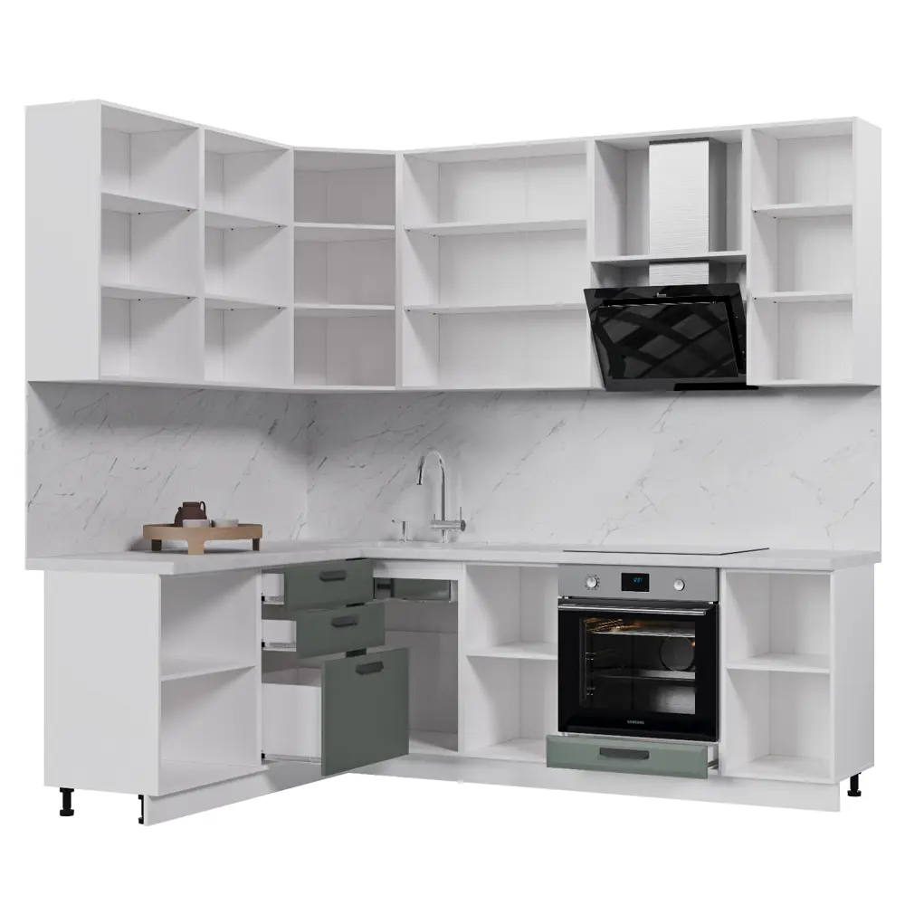 Фото 2 Кухонный гарнитур Стендмебель Призма УТ000588249 240x237x180 см ЛДСП цвет белый, светло-зеленый