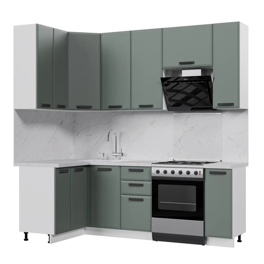 Фото Кухонный гарнитур Стендмебель Призма УТ000588372 170x237x120 см ЛДСП цвет белый, светло-зеленый