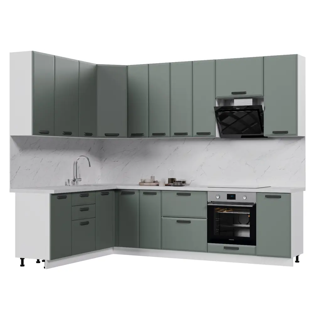 Фото Кухонный гарнитур Стендмебель Призма УТ000588369 280x237x200 см ЛДСП цвет белый, светло-зеленый