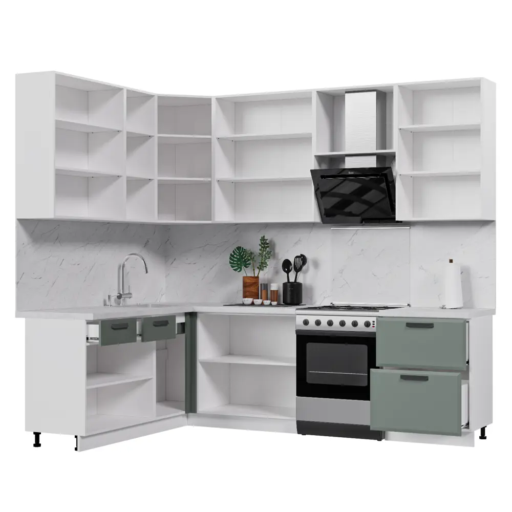 Фото 2 Кухонный гарнитур Стендмебель Призма УТ000588473 200x237x180 см ЛДСП цвет белый, светло-зеленый