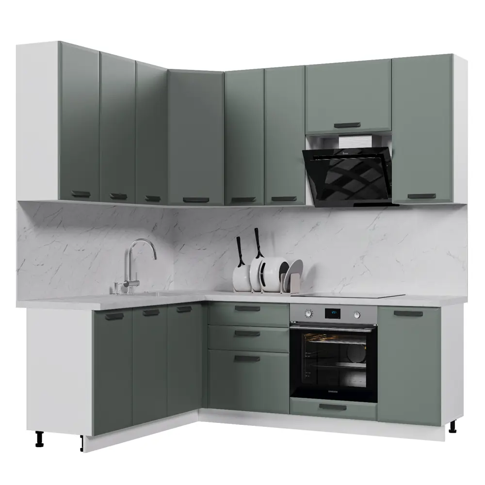 Фото Кухонный гарнитур Стендмебель Призма УТ000588474 220x237x180 см ЛДСП цвет белый, светло-зеленый