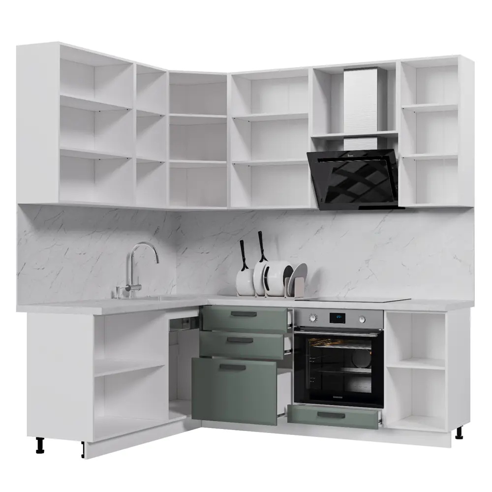 Фото 2 Кухонный гарнитур Стендмебель Призма УТ000588474 220x237x180 см ЛДСП цвет белый, светло-зеленый