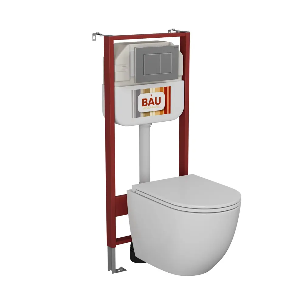 Фото Комплект BAUEDGE NEO45700-BL0001-Q00009 6 в 1: инсталляция 45, унитаз безободковый Dream, сиденье дюропласт, кнопка Stil, нерж. сталь сатин Фото Комплект BAUEDGE NEO45700-BL0001-Q00009 6 в 1: инсталляция 45, унитаз безободковый Dream, сиденье дюропласт, кнопка Stil, нерж. сталь сатин