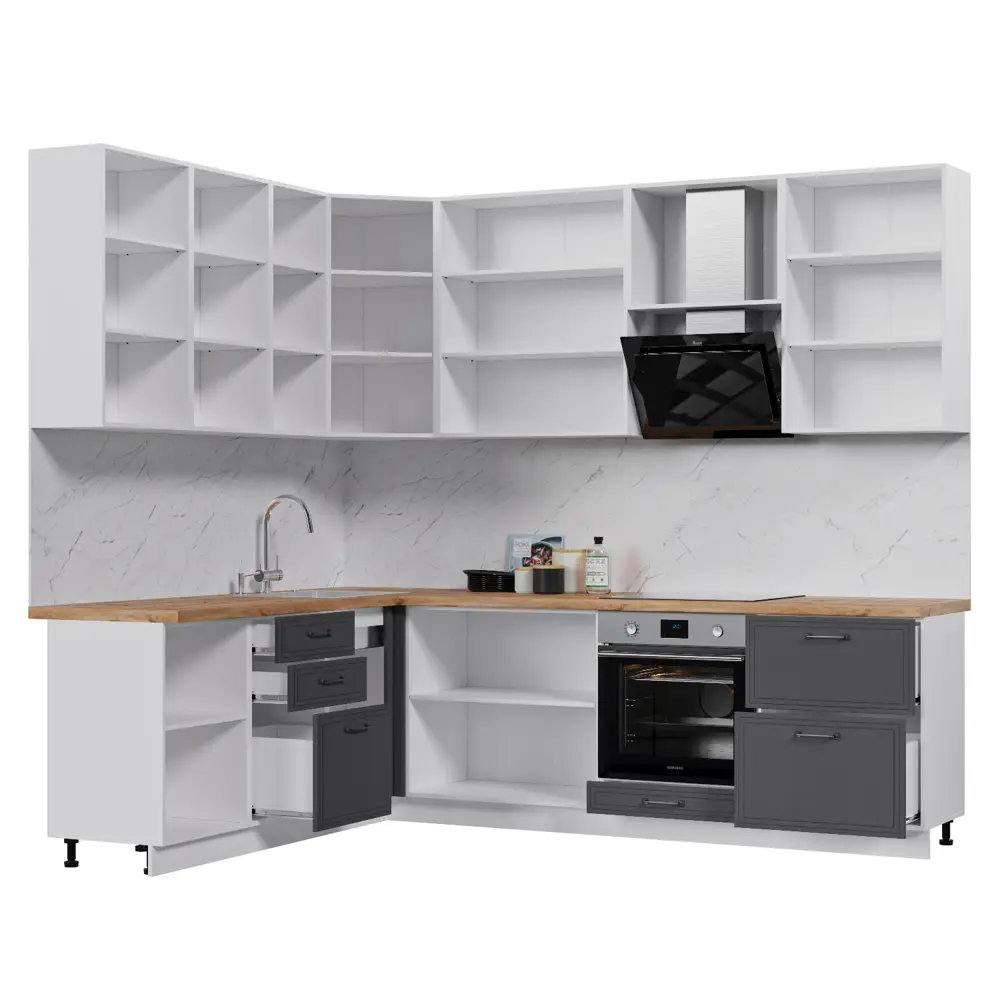 Фото 2 Кухонный гарнитур Стендмебель Индира УТ000587746 260x237x200 см ЛДСП цвет белый, гранит