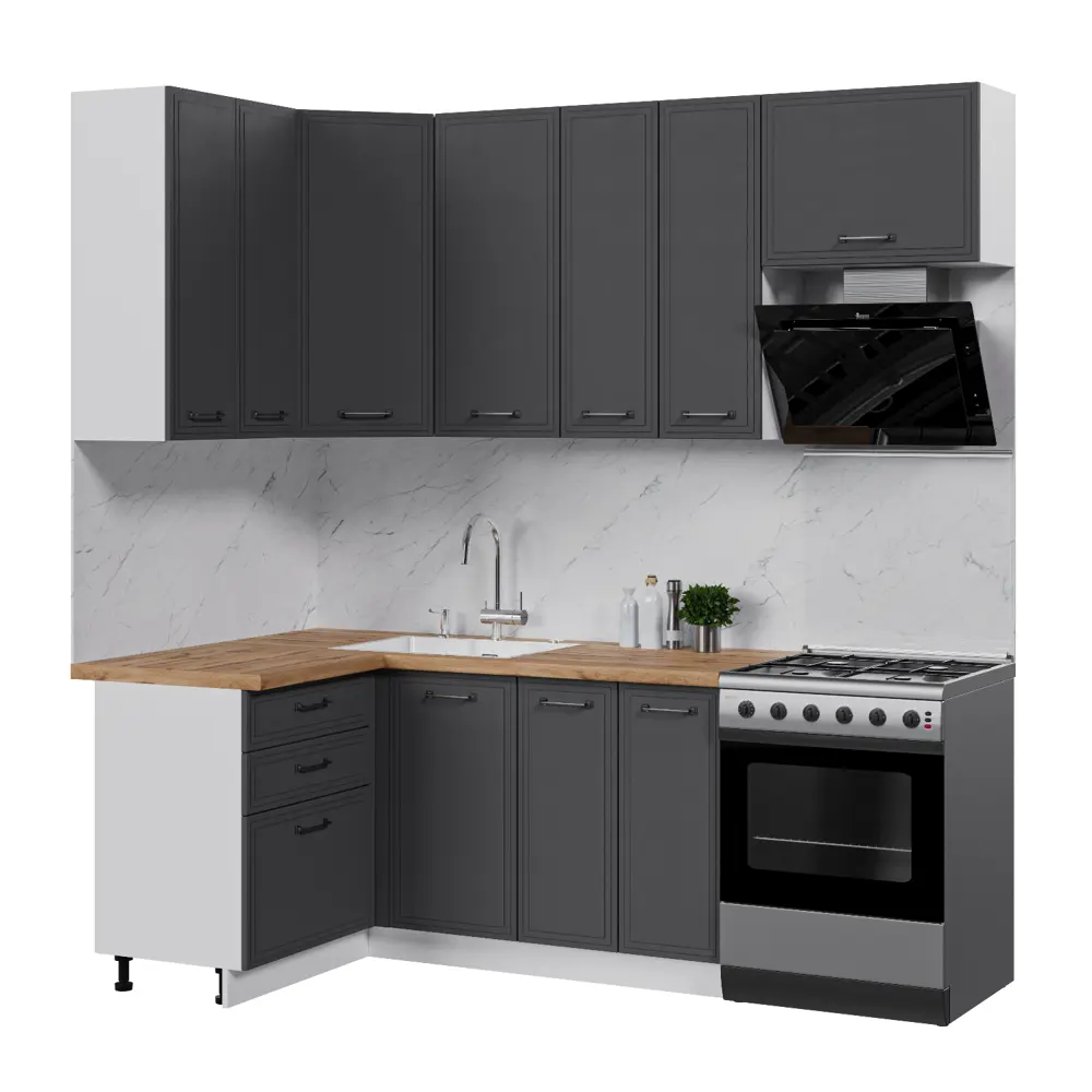 Фото Кухонный гарнитур Стендмебель Индира УТ000587972 160x237x120 см ЛДСП цвет белый, гранит