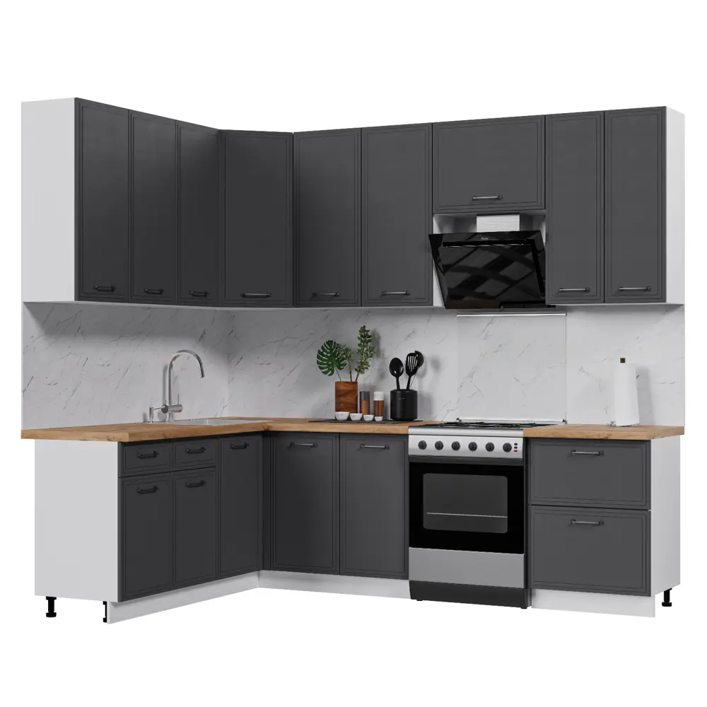 Фото Кухонный гарнитур Стендмебель Индира УТ000587976 200x237x180 см ЛДСП цвет белый, гранит Фото Кухонный гарнитур Стендмебель Индира УТ000587976 200x237x180 см ЛДСП цвет белый, гранит