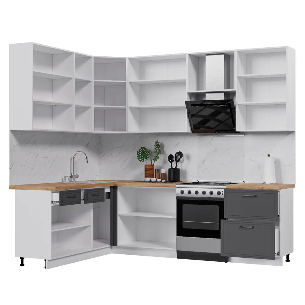 Фото 2 Кухонный гарнитур Стендмебель Индира УТ000587976 200x237x180 см ЛДСП цвет белый, гранит Фото 2 Кухонный гарнитур Стендмебель Индира УТ000587976 200x237x180 см ЛДСП цвет белый, гранит