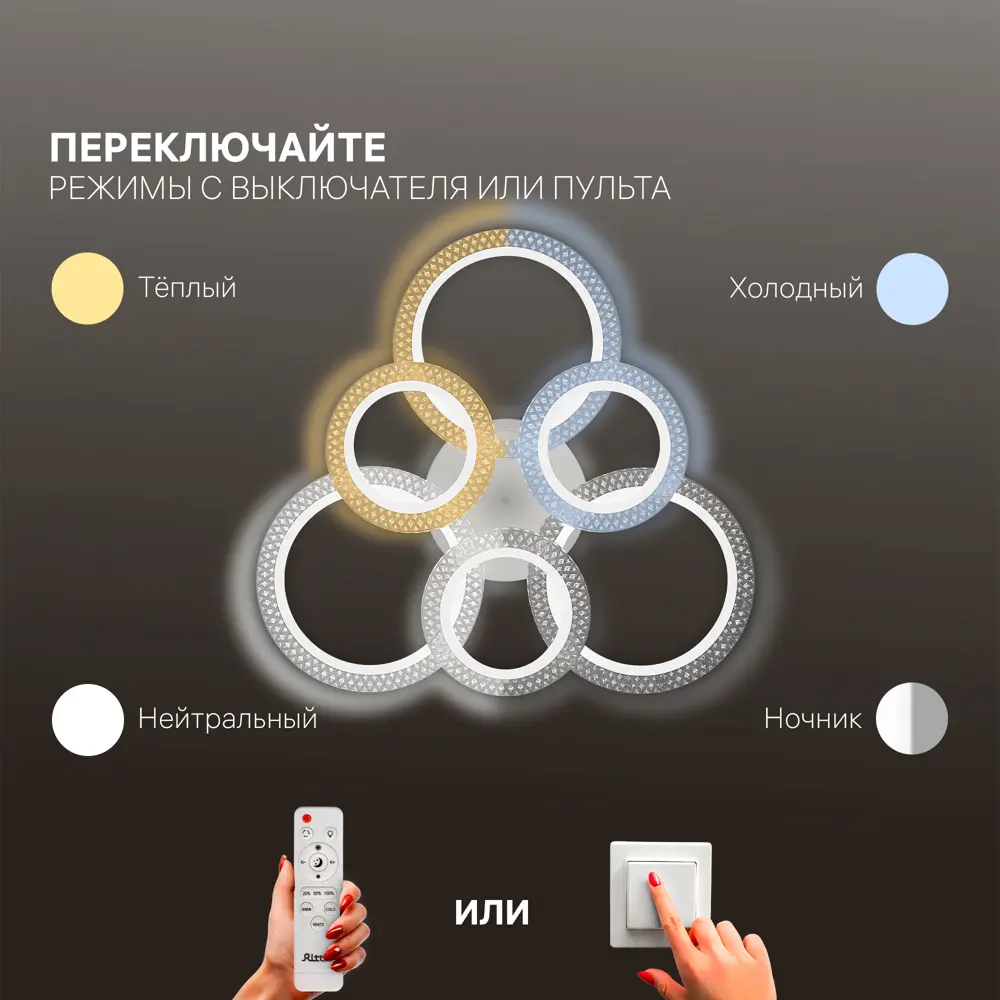 Фото 4 Люстра потолочная светодиодная Ritter Rolo Rolo 31 м² регулируемый белый свет цвет белый Фото 4 Люстра потолочная светодиодная Ritter Rolo Rolo 31 м² регулируемый белый свет цвет белый