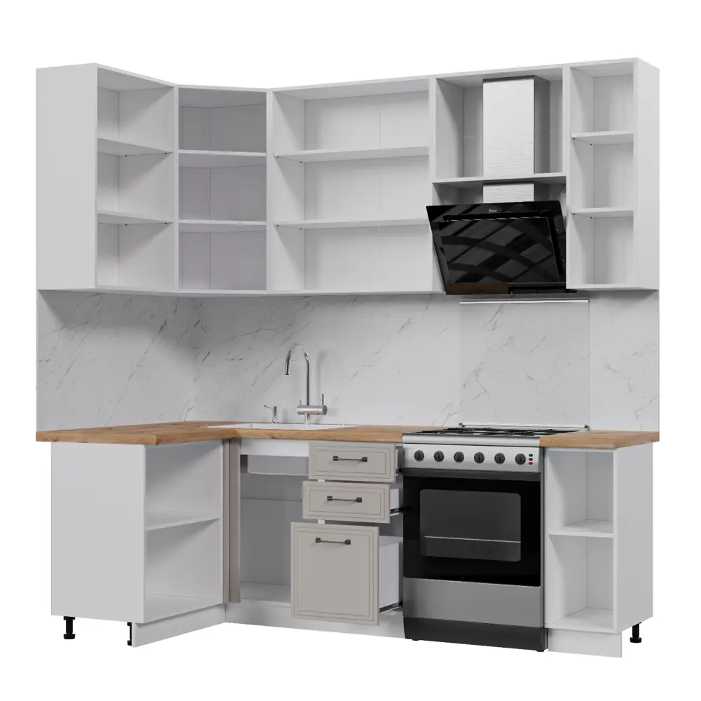 Фото 2 Кухонный гарнитур Стендмебель Индира УТ000587802 170x237x120 см ЛДСП цвет белый, дюна