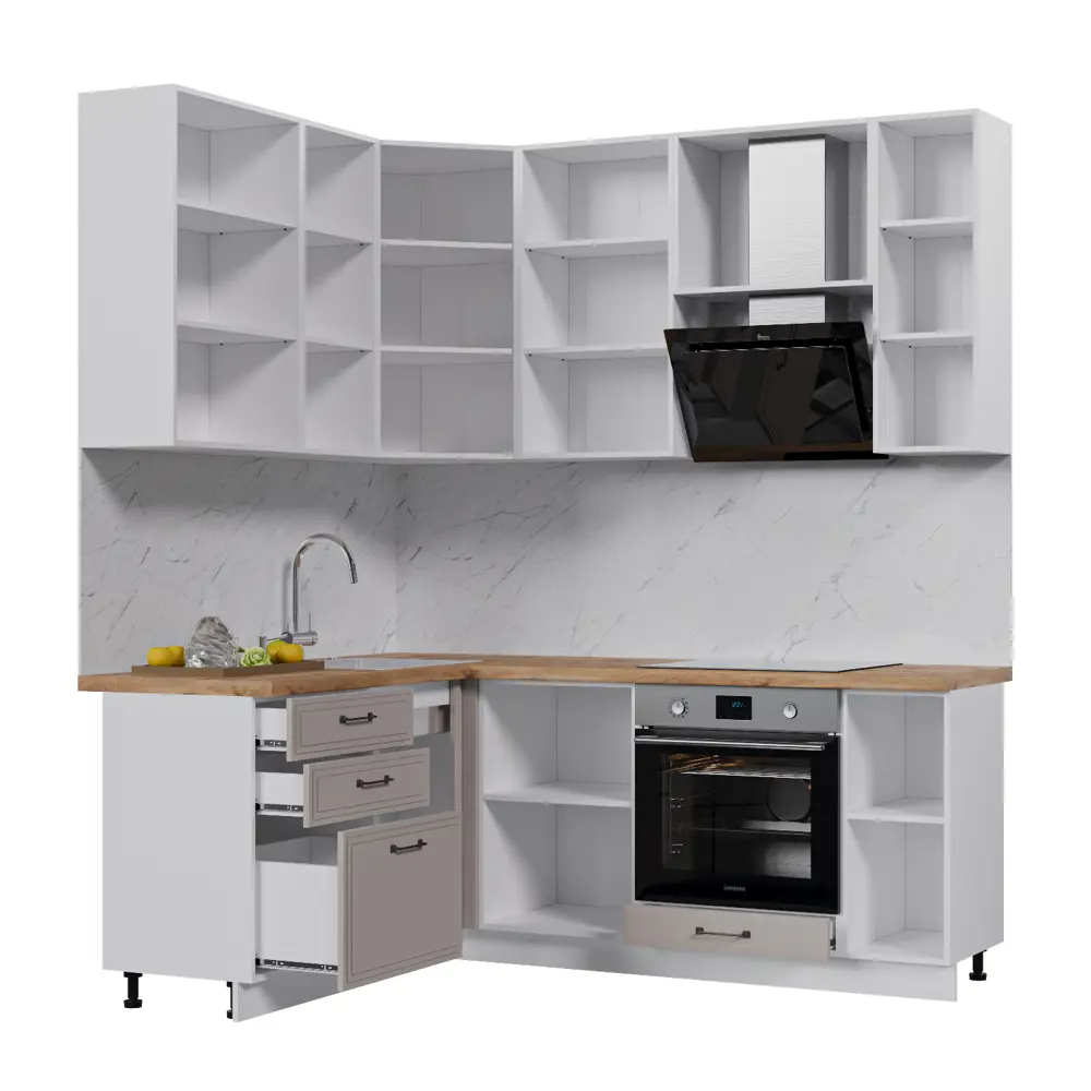 Фото 2 Кухонный гарнитур Стендмебель Индира УТ000588023 200x237x160 см ЛДСП цвет белый, дюна