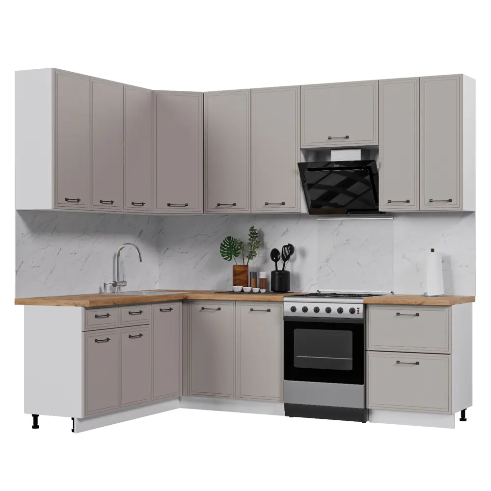 Фото Кухонный гарнитур Стендмебель Индира УТ000588024 200x237x180 см ЛДСП цвет белый, дюна