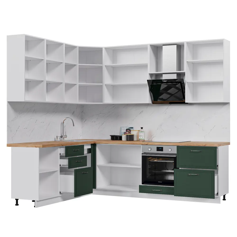 Фото 2 Кухонный гарнитур Стендмебель Индира УТ000588003 260x237x200 см ЛДСП цвет белый, сланец