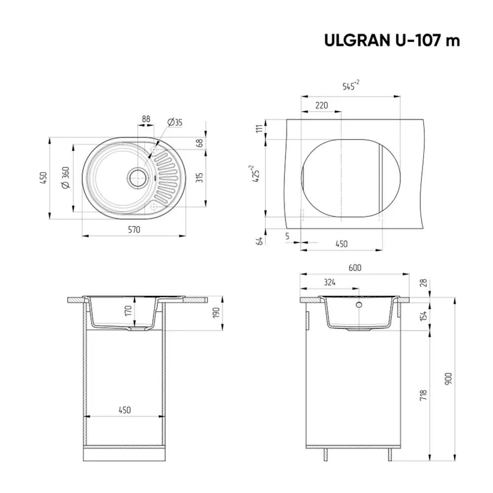 Фото 3 Мойка для кухни Ulgran U-107m-343 цвет антрацит Фото 3 Мойка для кухни Ulgran U-107m-343 цвет антрацит