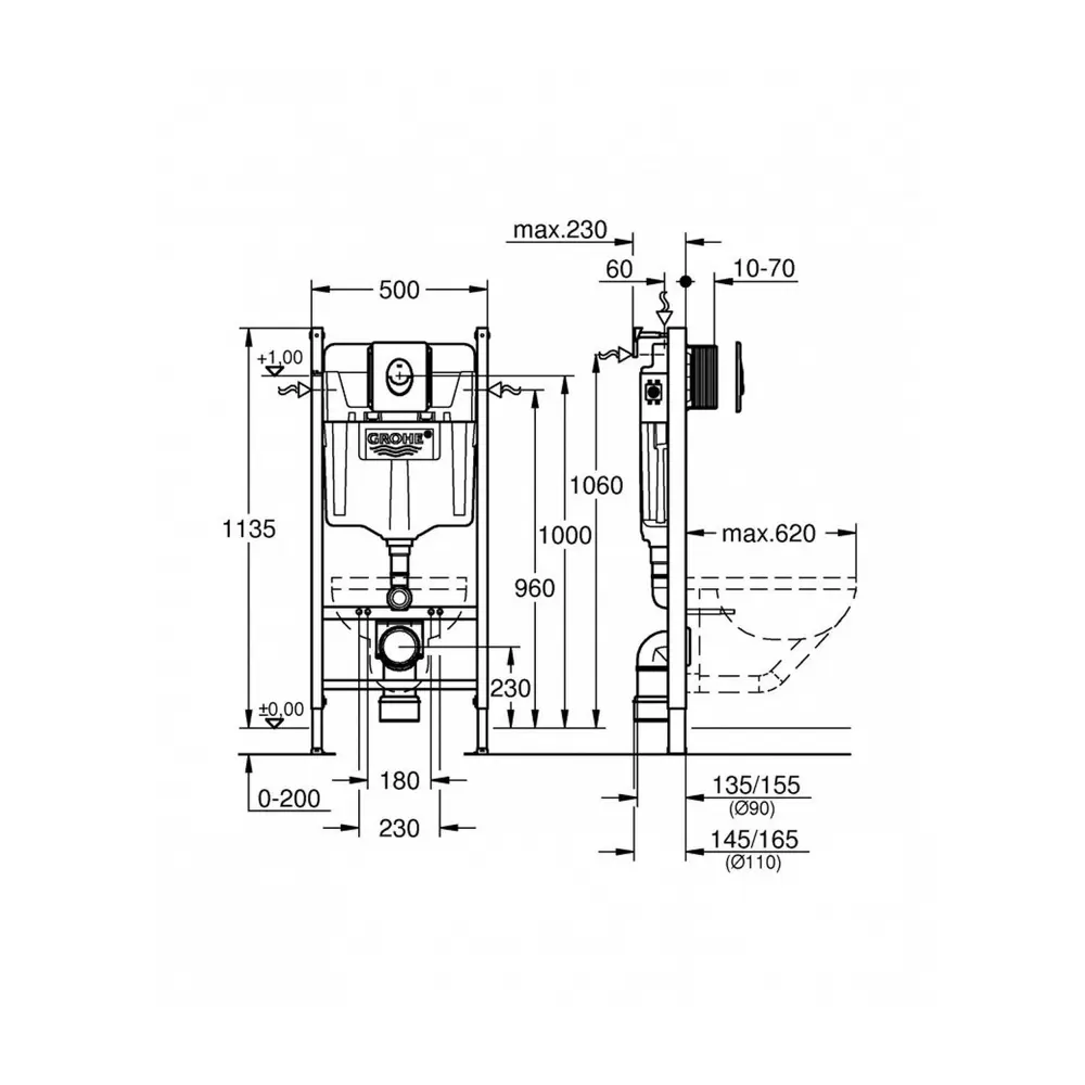 Фото 2 Инсталляция GROHE Rapid SL с клавишей 3 режима с клавишей матовый хром и унитаз подвесной ADT Long 52x36.5 Vortex белый матовый конус Фото 2 Инсталляция GROHE Rapid SL с клавишей 3 режима с клавишей матовый хром и унитаз подвесной ADT Long 52x36.5 Vortex белый матовый конус