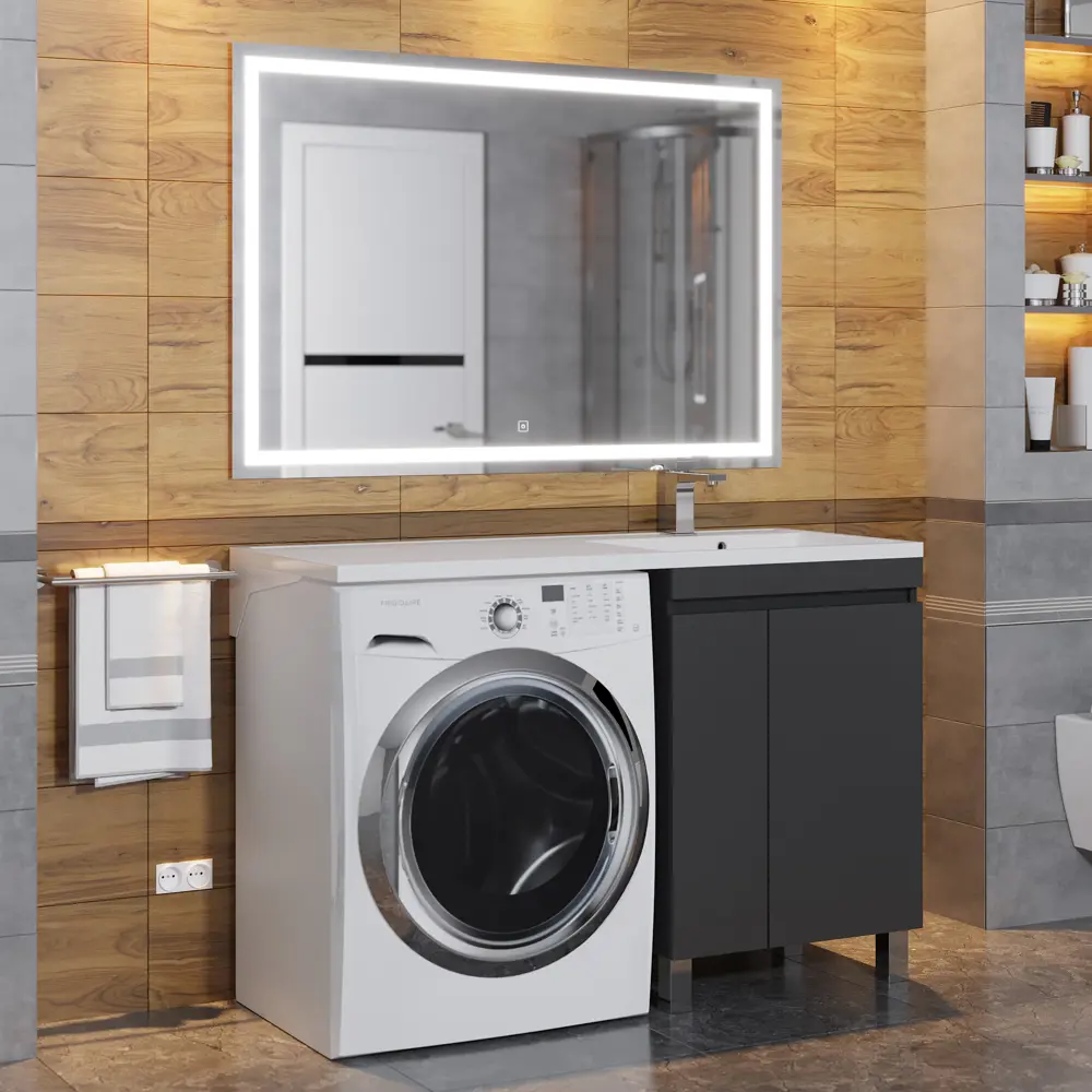 Фото 3 Тумба с раковиной под стиральную машину напольная Uperwood Magenta 60x120 см черная с дверцами правая Фото 3 Тумба с раковиной под стиральную машину напольная Uperwood Magenta 60x120 см черная с дверцами правая