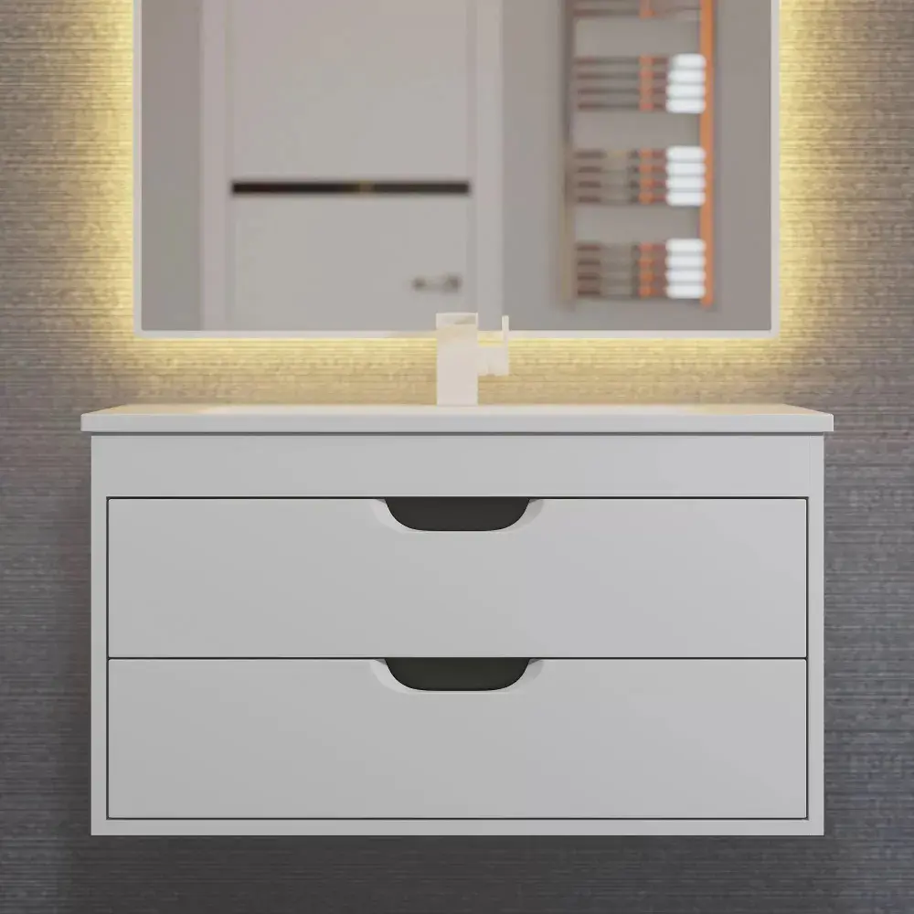 Фото 7 Тумба с раковиной для ванной подвесная Uperwood Modul 77x45x57 см белая/графит Фото 7 Тумба с раковиной для ванной подвесная Uperwood Modul 77x45x57 см белая/графит