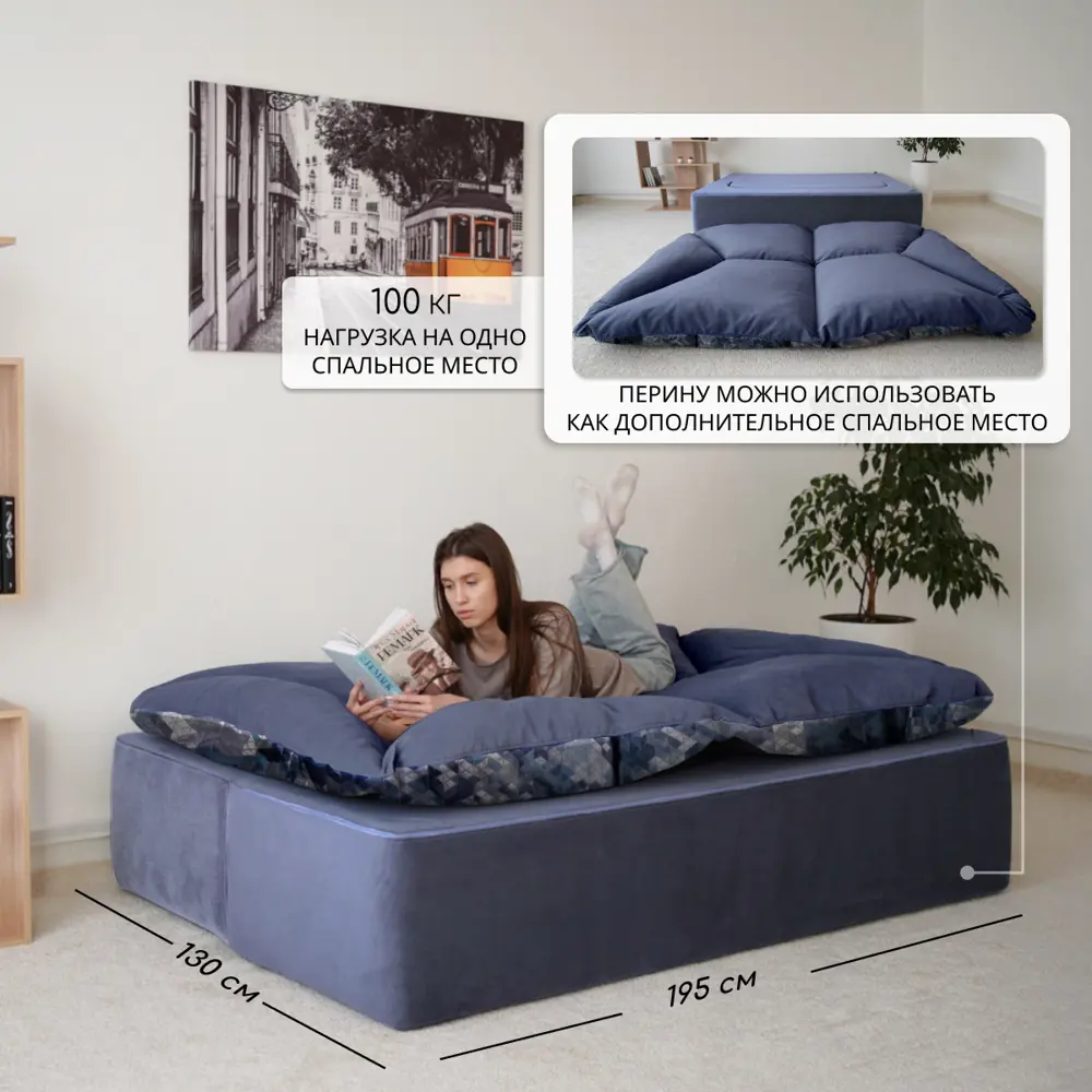 Фото 5 Диван раскладной Div-one 195x90x100 см велюр цвет синий Фото 5 Диван раскладной Div-one 195x90x100 см велюр цвет синий